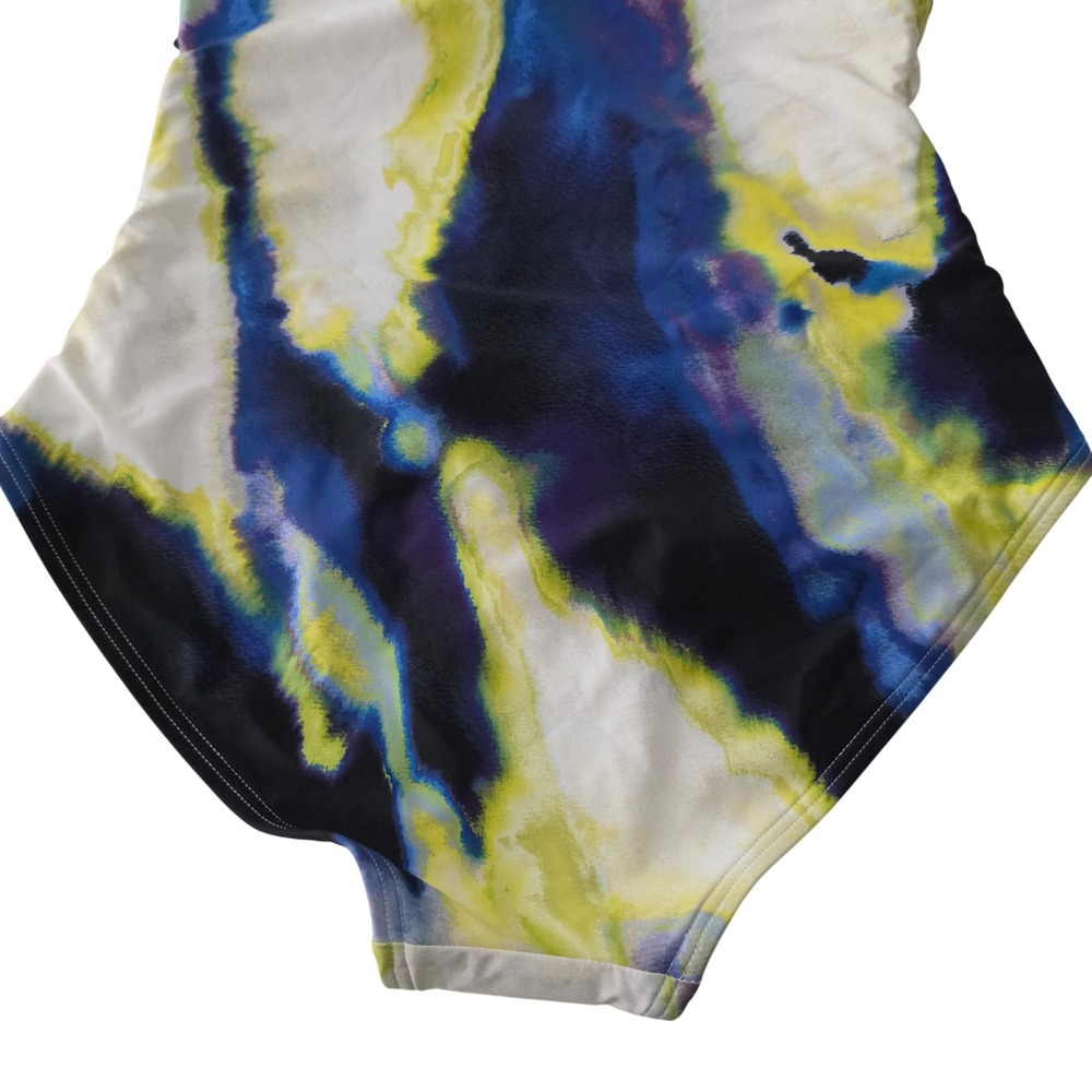 DKNY Womens One Piece Swimsuit Yellow Blue Abstract Watercolor Ruched Medium - Picture 7 of 10